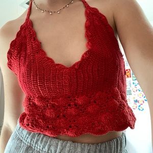 Super cute red crochet backless top!!! Loveee this shirt
